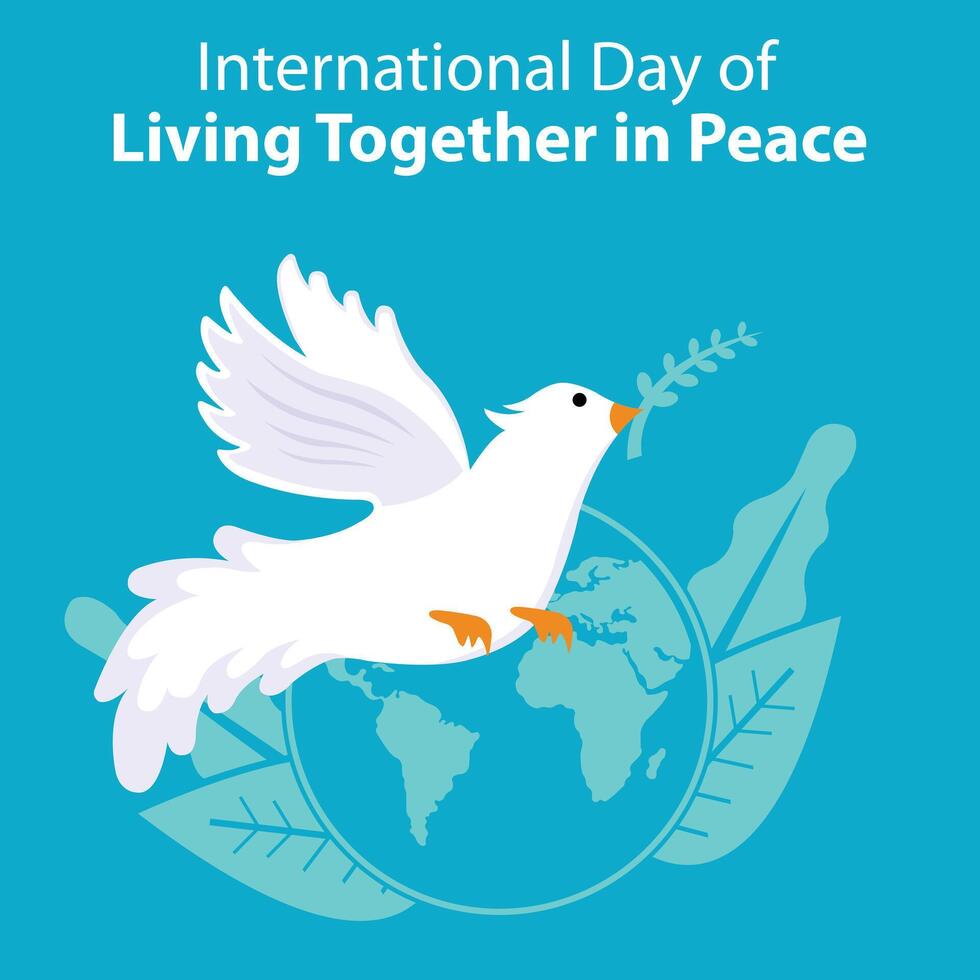 illustration vector graphic of a dove flies by carrying leaves, featuring a globe in the background, perfect for international day, living together in peace, celebrate, greeting card, etc.