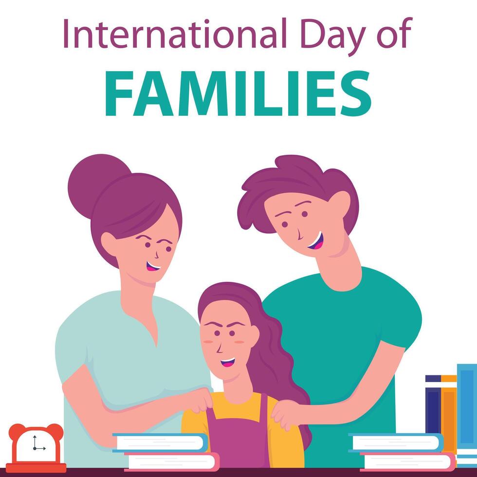 illustration vector graphic of father and mother are guiding their children to study, perfect for international day, international day of families, celebrate, greeting card, etc.