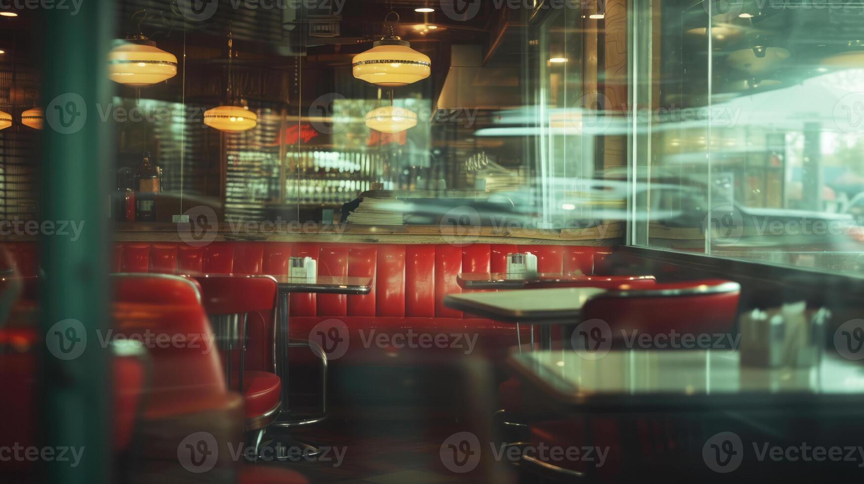 AI generated Generative AI, Vintage photo of American cafe 50s, retro interior design