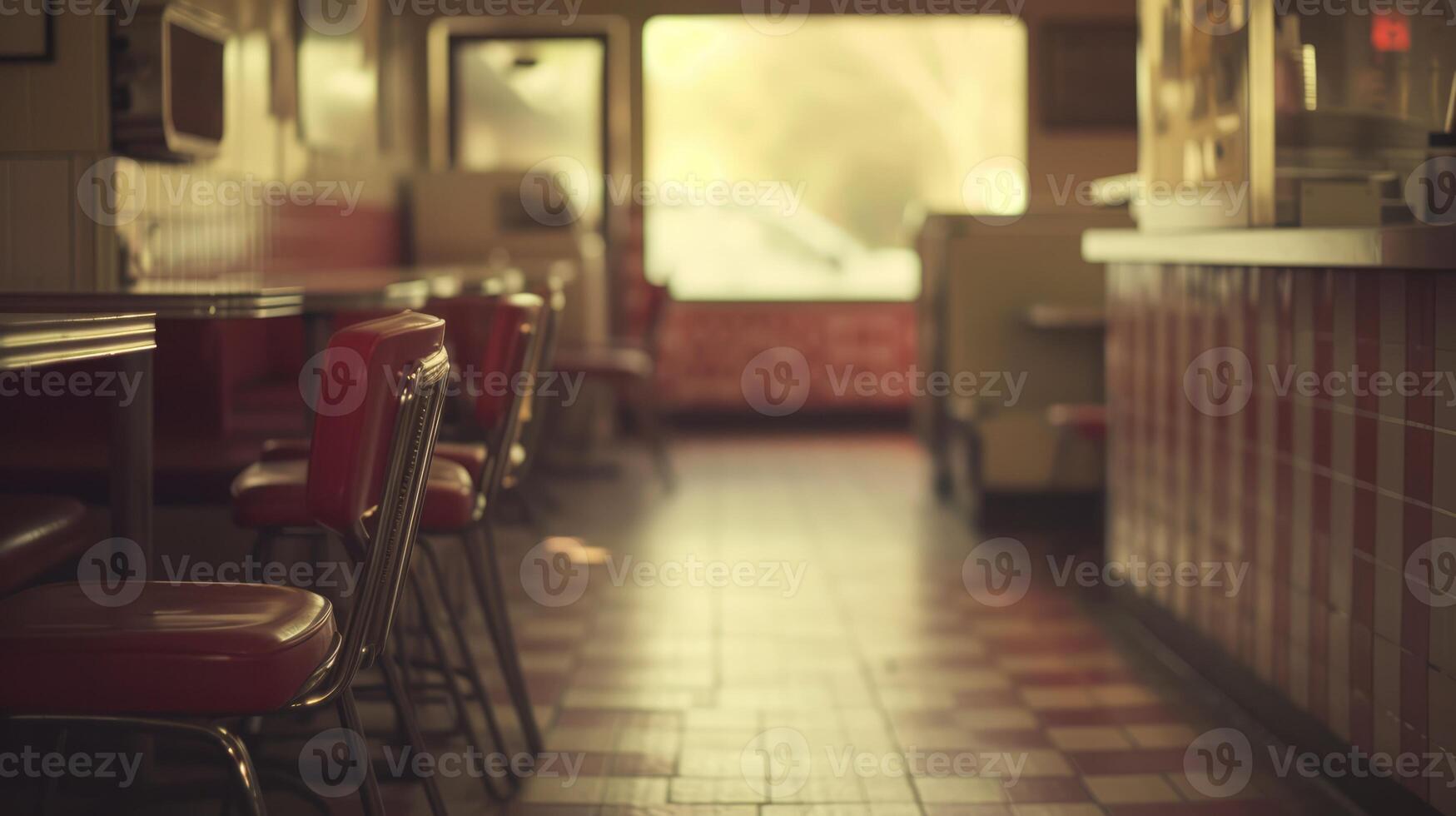 AI generated Generative AI, Vintage photo of American cafe 50s, retro interior design