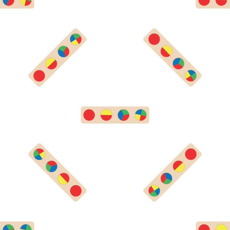 Wooden toys for kids games. Baby seamless pattern with Montessori subject. Education logic toys for preschool kids. Montessori system for early childhood development. vector