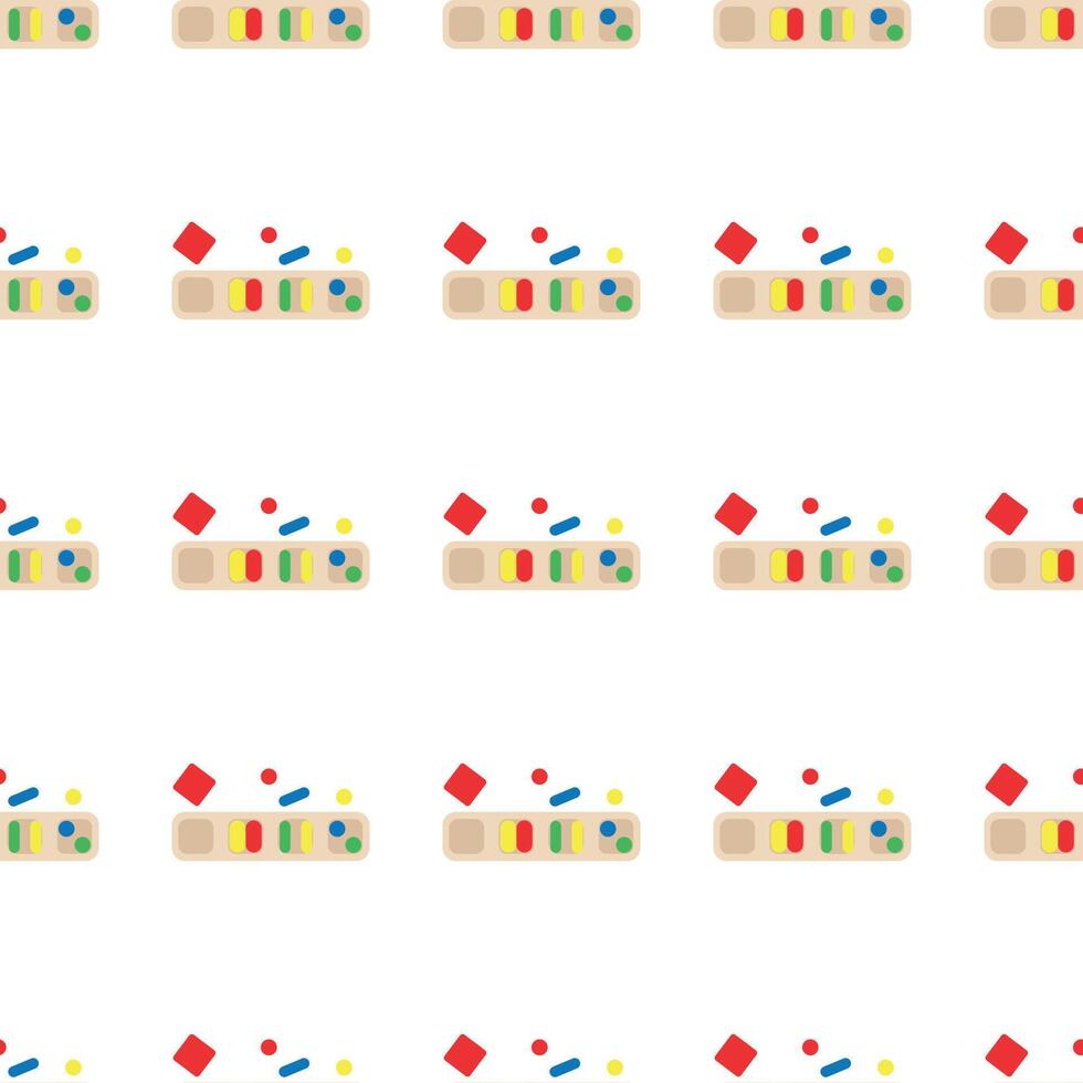 Wooden toys for kids games. Baby seamless pattern with Montessori subject. Education logic toys for preschool kids. Montessori system for early childhood development. vector