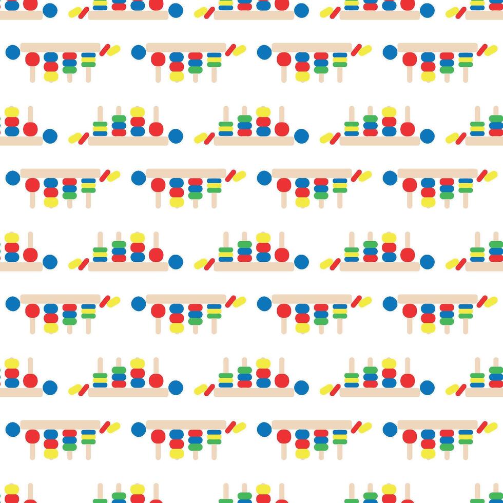 Wooden toys for kids games. Baby seamless pattern with Montessori subject. Education logic toys for preschool kids. Montessori system for early childhood development. vector