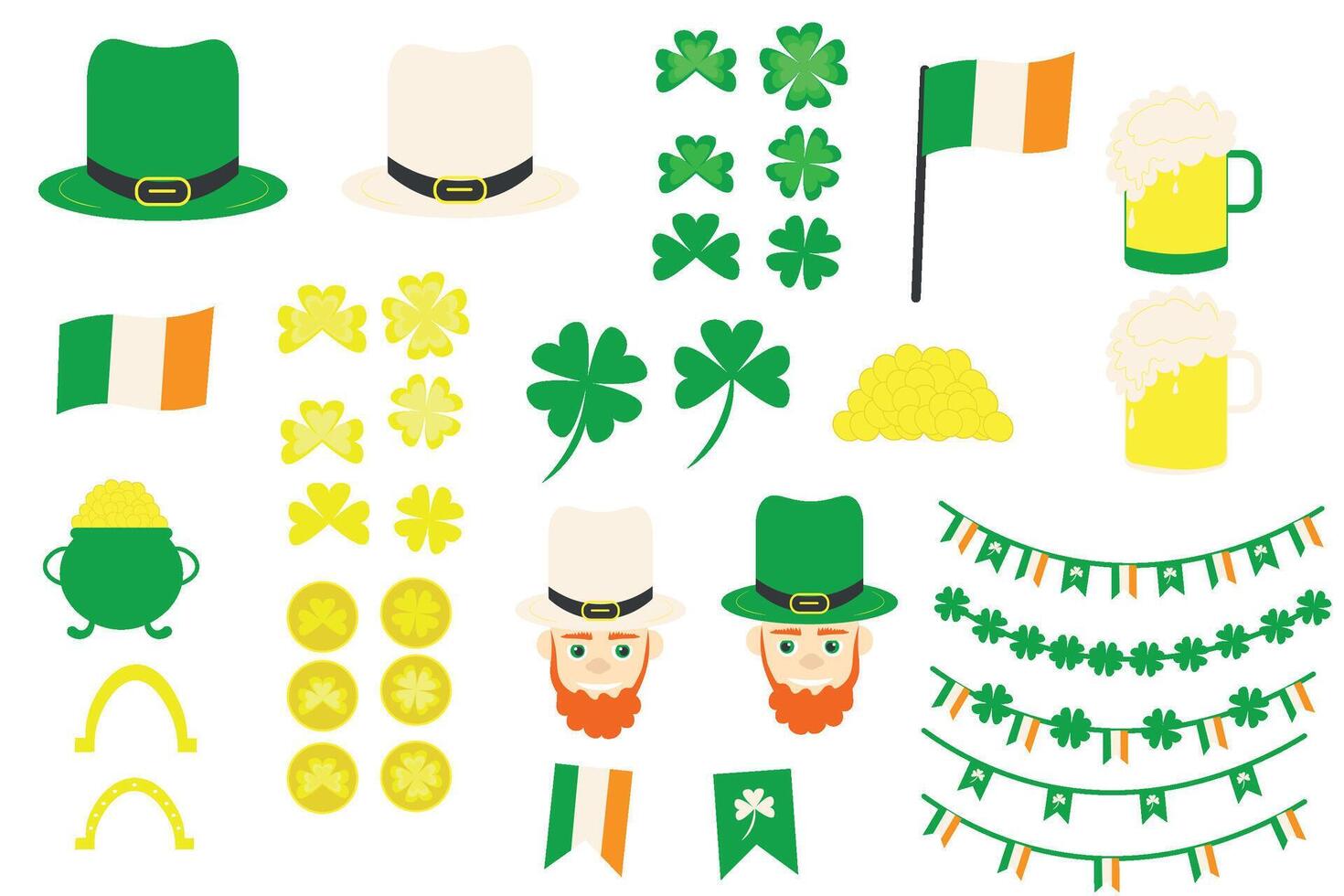 St patrick set on white background. Patrick icon. Happy st. Holiday party template. vector