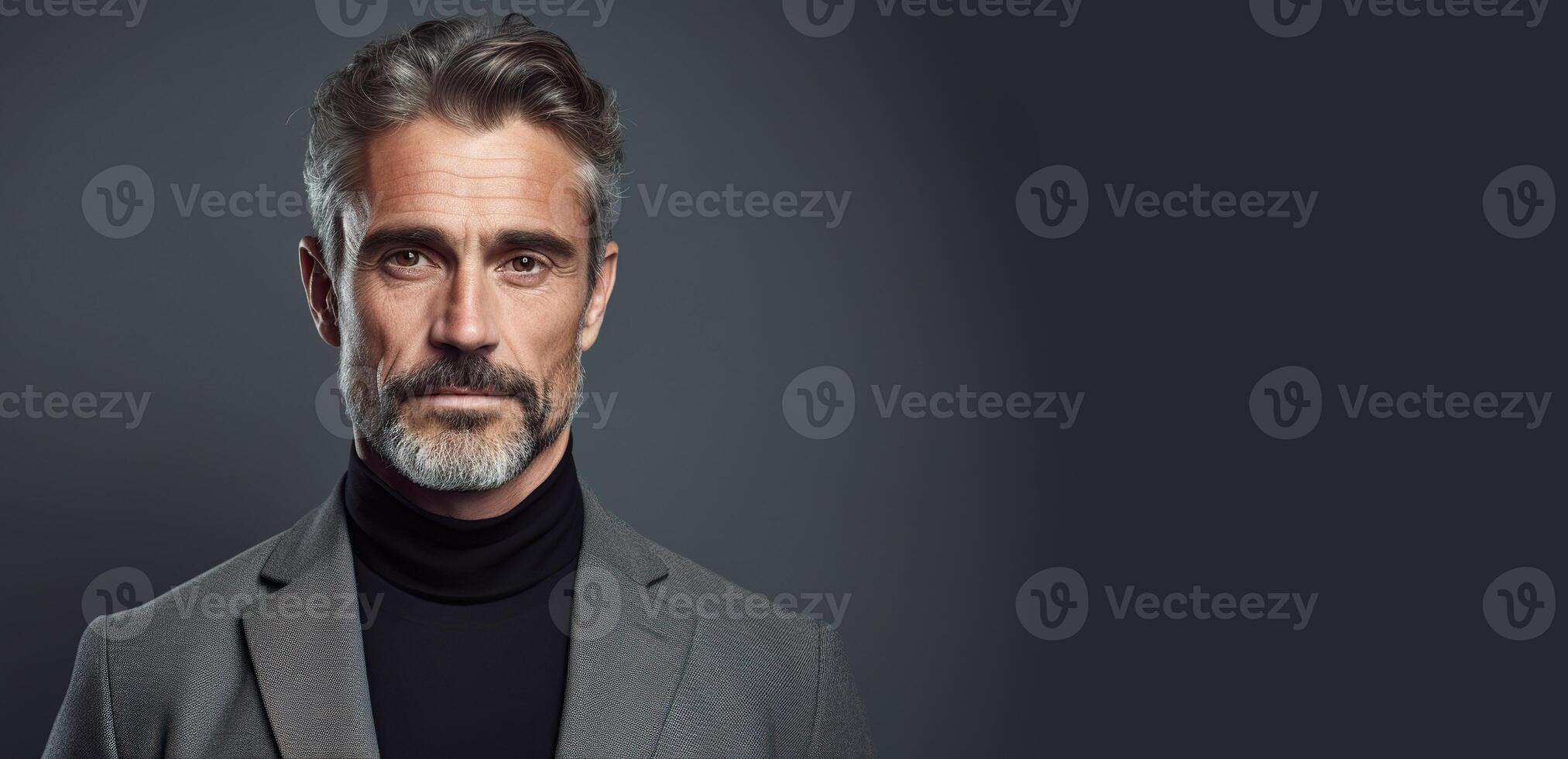AI generated Portrait of a mature businessman wearing turtleneck and suit jacket photo