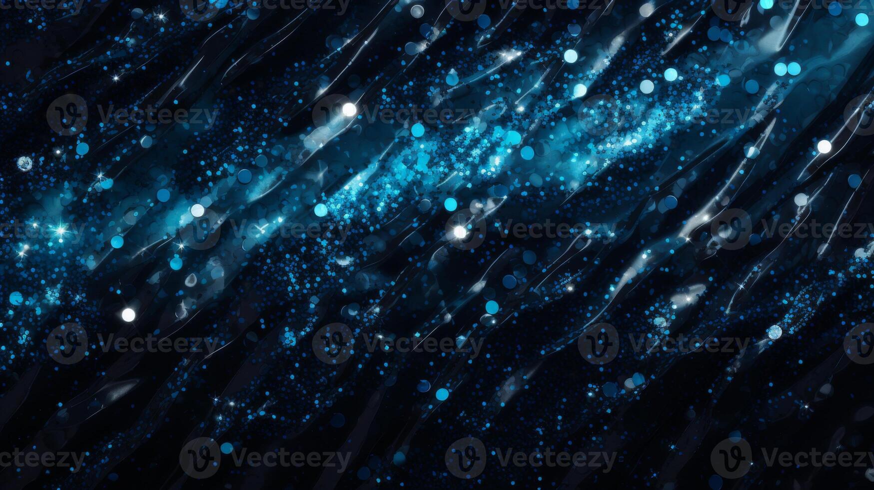 AI generated Blue glitter sparkles with a dark background. Perfect for a festive background or holiday card. photo