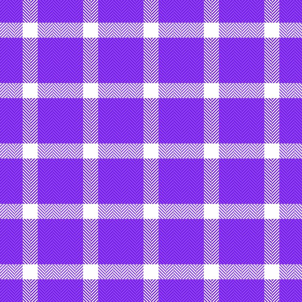 Mixed fabric plaid tartan, panel texture vector background. Spring check textile seamless pattern in violet and white colors.