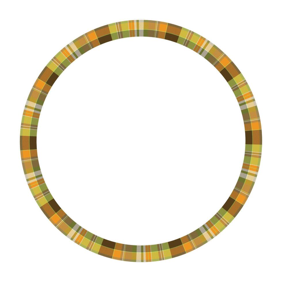 Round frame vector vintage pattern design template. Circle border designs plaid fabric texture. Scottish tartan background for collage art, gif card, handmade crafts.