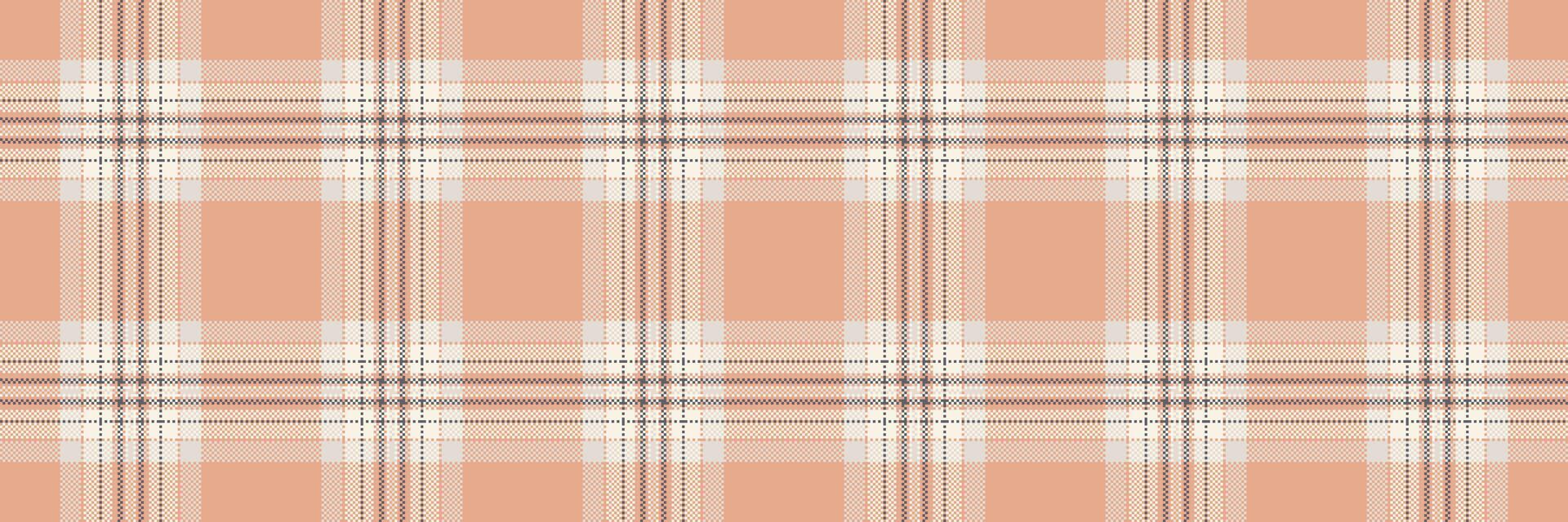 Sample vector tartan texture, ragged check background textile. Basic fabric seamless plaid pattern in orange and old lace colors.