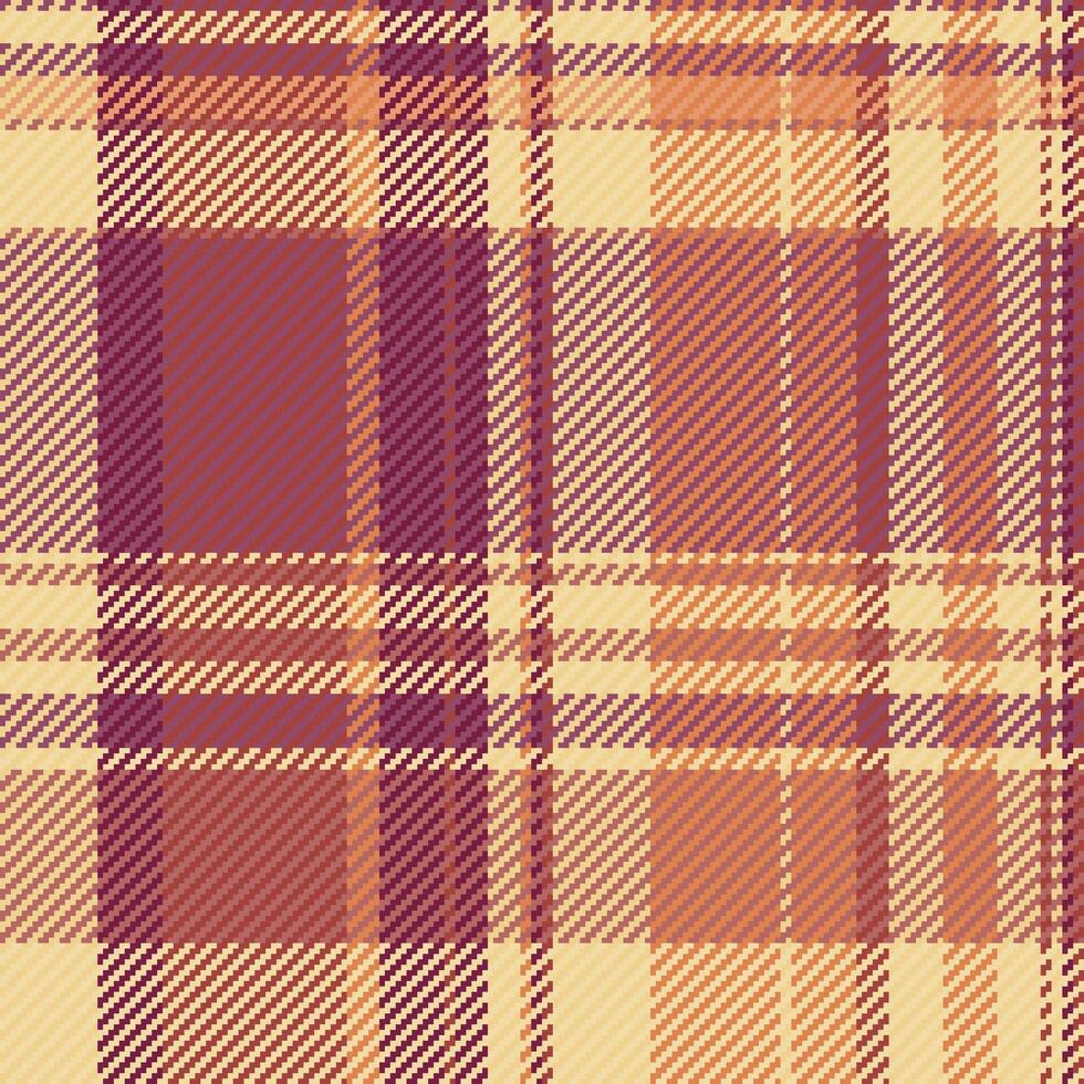 Skirt check textile seamless, curve vector fabric background. Checker pattern plaid tartan texture in amber and pink colors.