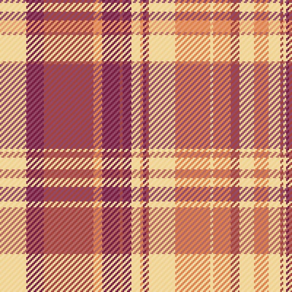 Skirt check textile seamless, curve vector fabric background. Checker pattern plaid tartan texture in amber and pink colors.