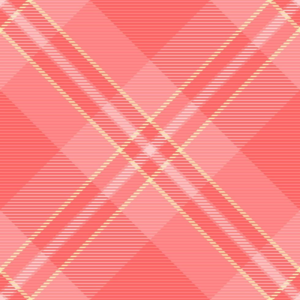 National seamless background fabric, warmth plaid texture pattern. Tidy tartan check textile vector in red and tulip colors.