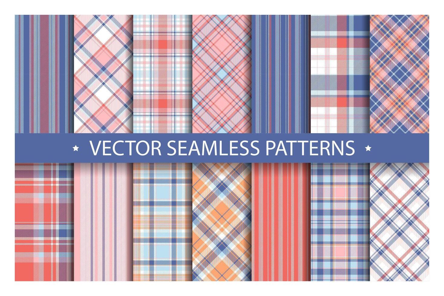 Tartan set pattern seamless plaid vector. Geometric background fabric texture. Modern check fashion template for textile print, wrapping paper, gift card, wallpaper flat design. vector