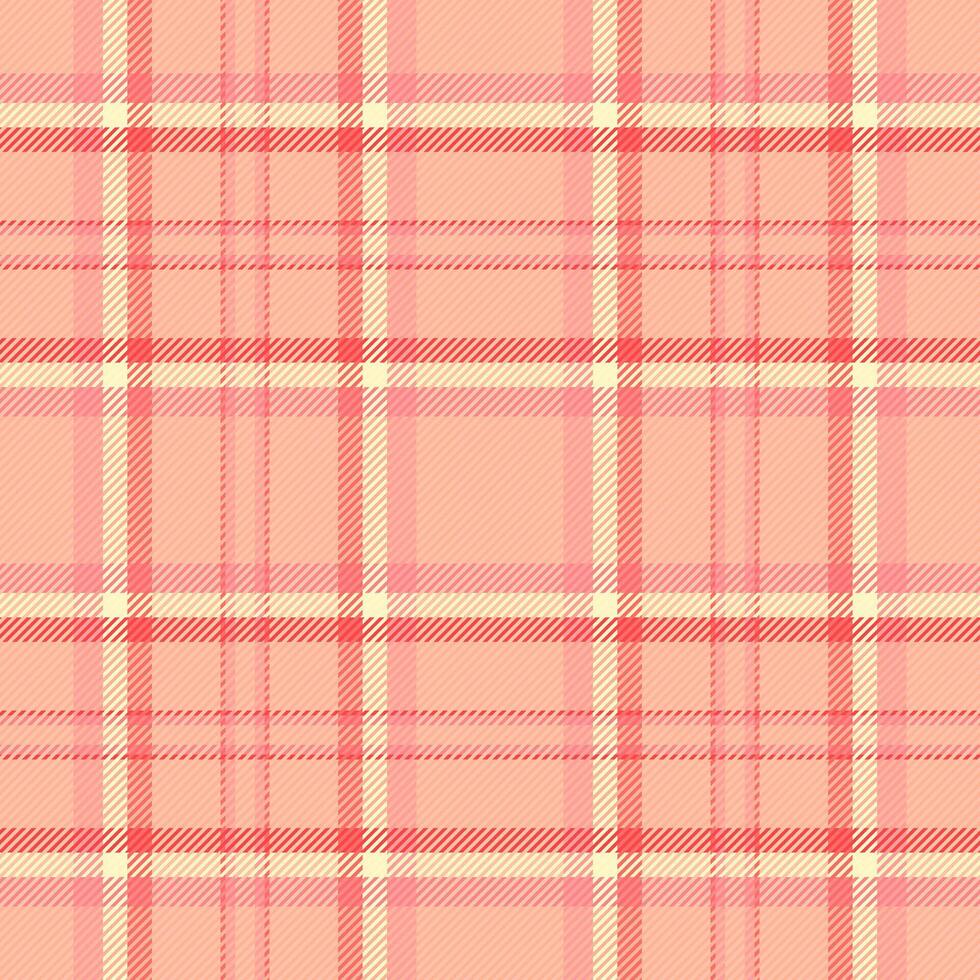 Scratch tartan check seamless, pastel textile texture vector. Fade plaid fabric pattern background in orange and red colors. vector