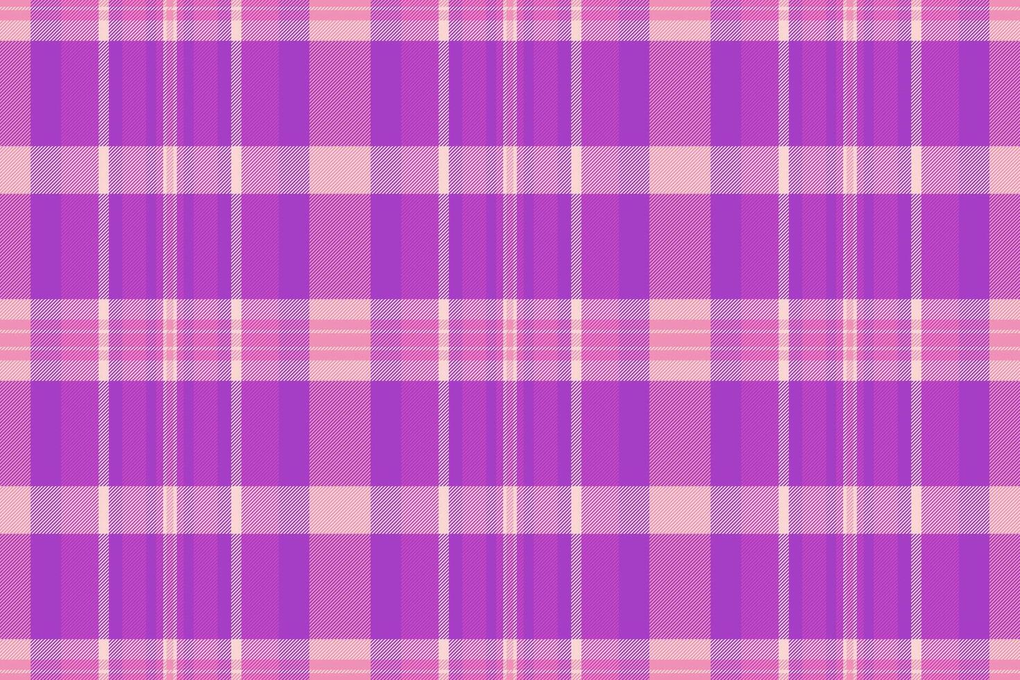Female textile fabric plaid, handmade vector texture background. Smooth seamless check tartan pattern in purple and magenta colors.