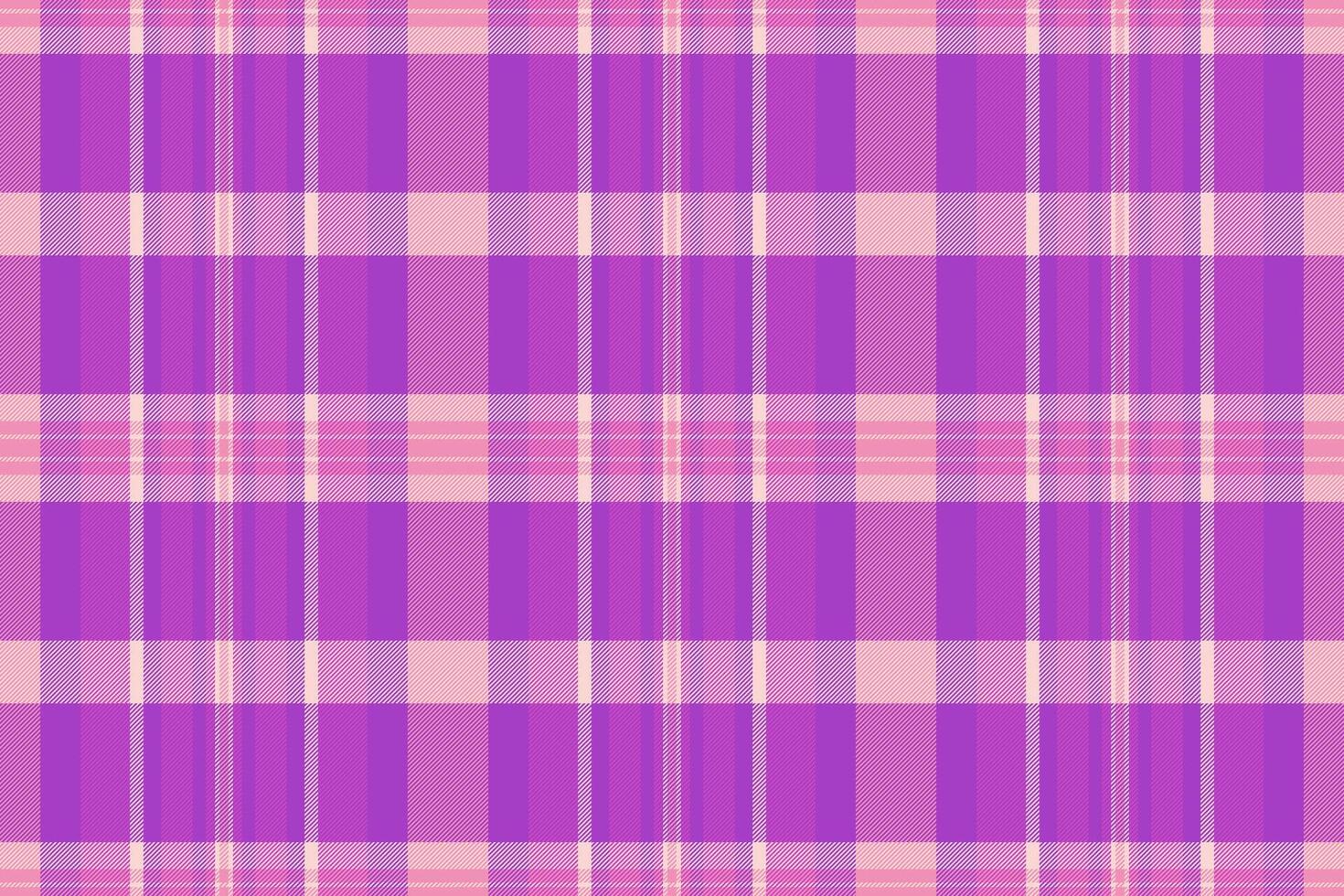 Female textile fabric plaid, handmade vector texture background. Smooth seamless check tartan pattern in purple and magenta colors.