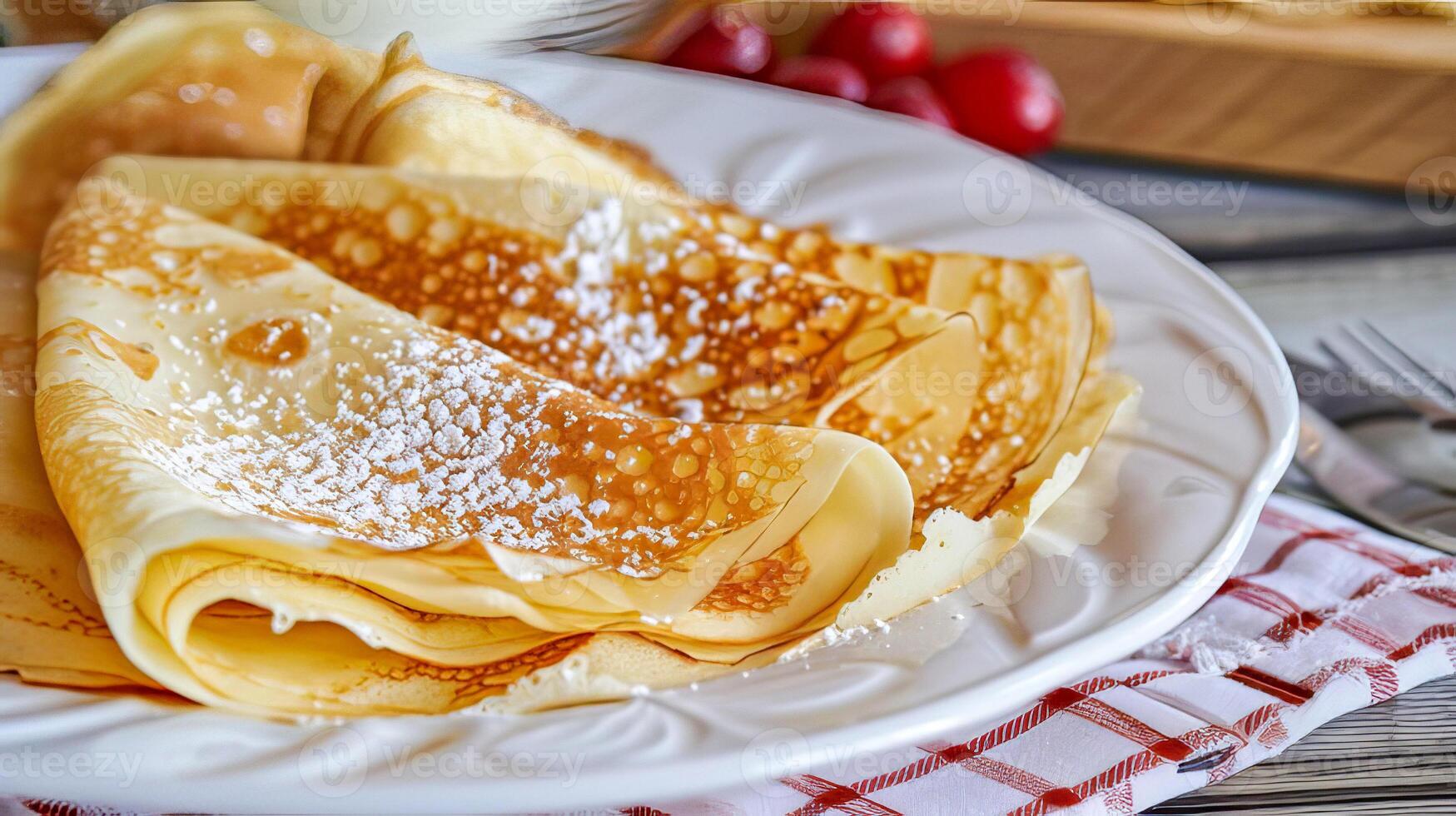 AI Generated A portion of crepes is on a plate. Maslenitsa. photo