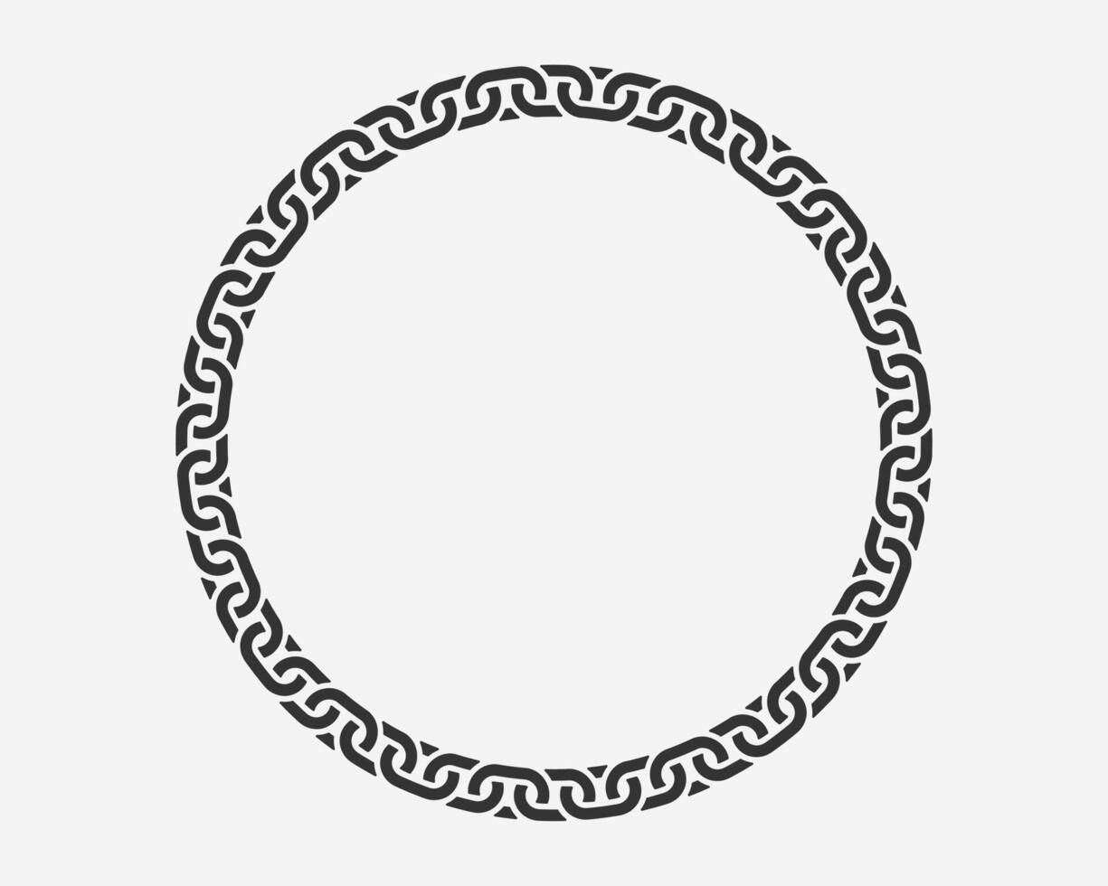 Texture chain round frame. Circle border chains silhouette black and white isolated on background. Chainlet design element. vector