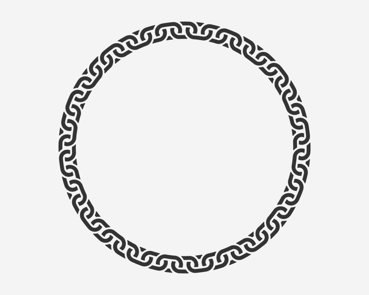 Texture chain round frame. Circle border chains silhouette black and white isolated on background. Chainlet design element. vector