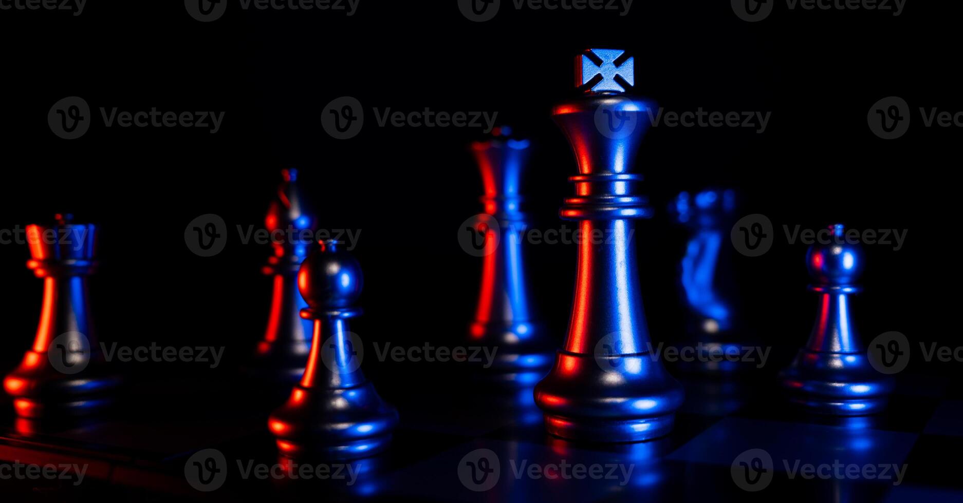 Golden Chess King standing to Be around of other chess, Concept of a leader must have courage and challenge in the competition, leadership and business vision for a win in business games photo