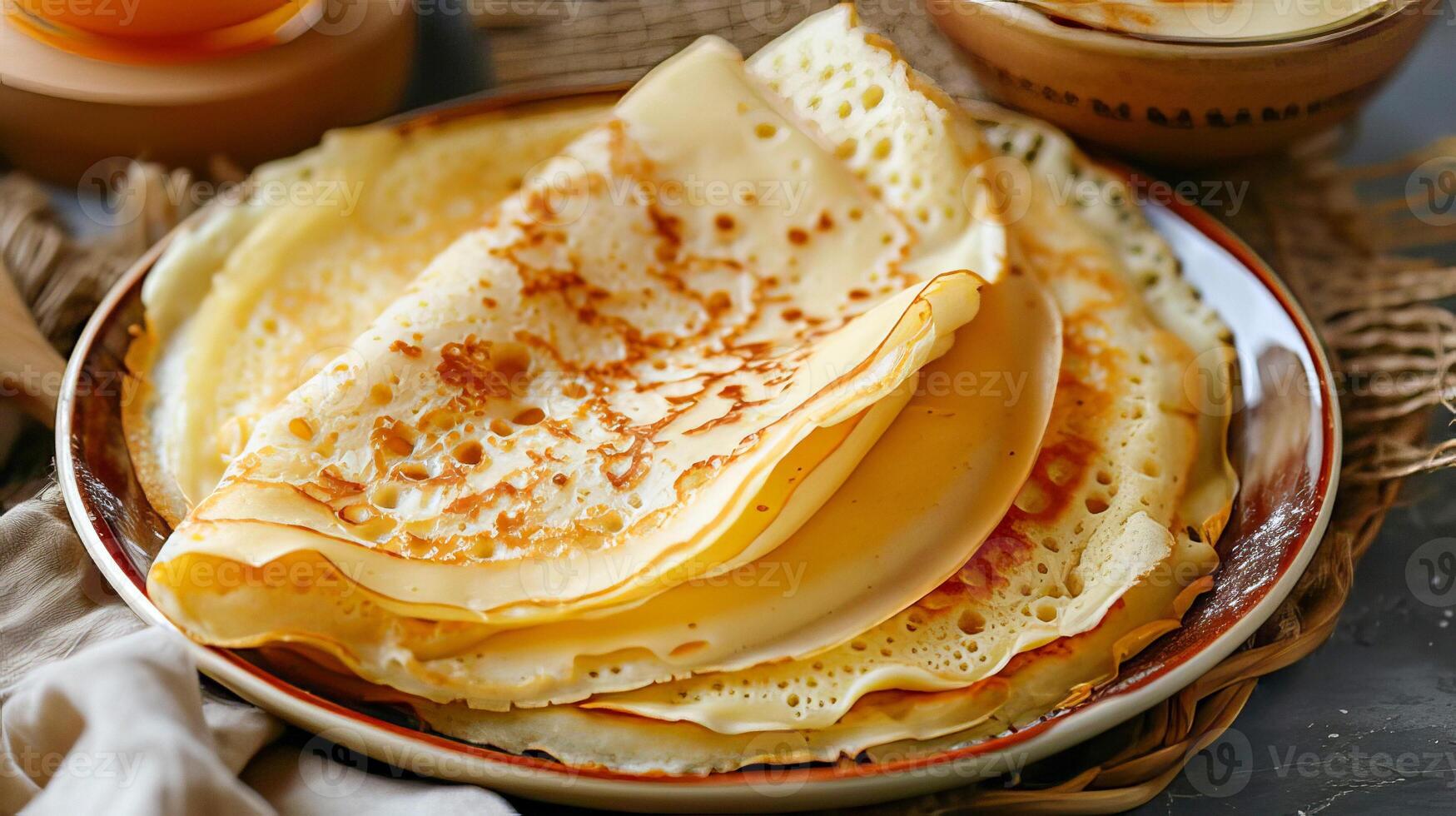 AI Generated A portion of crepes is on a plate. Maslenitsa. photo