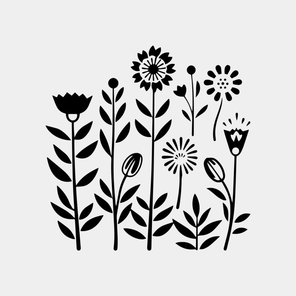 floral hand drawn elements. vector set of flowers.