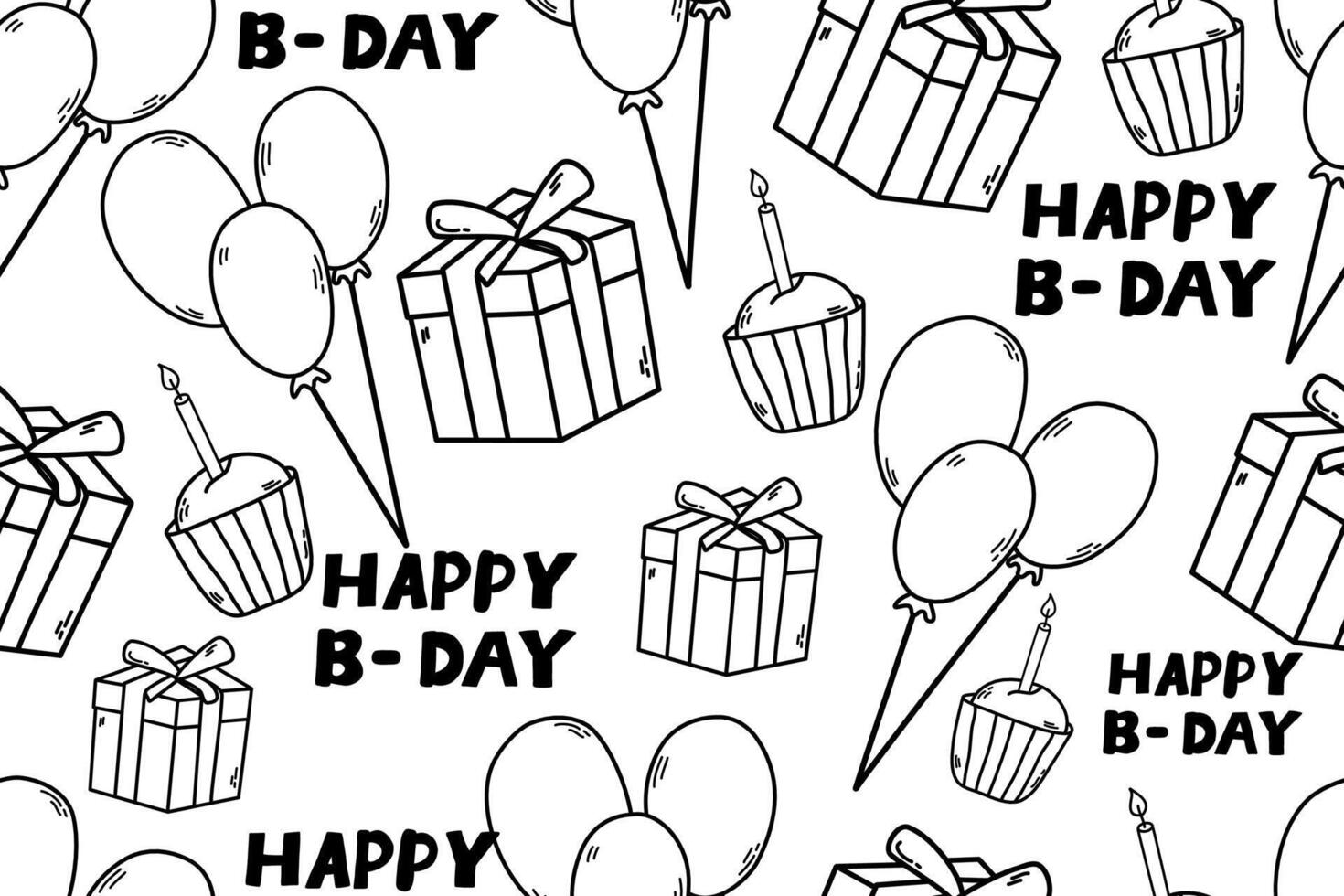 Seamless pattern. Birthday icon element. Vector illustration.sketch doodle birthday cake, balloon, event decoration element.