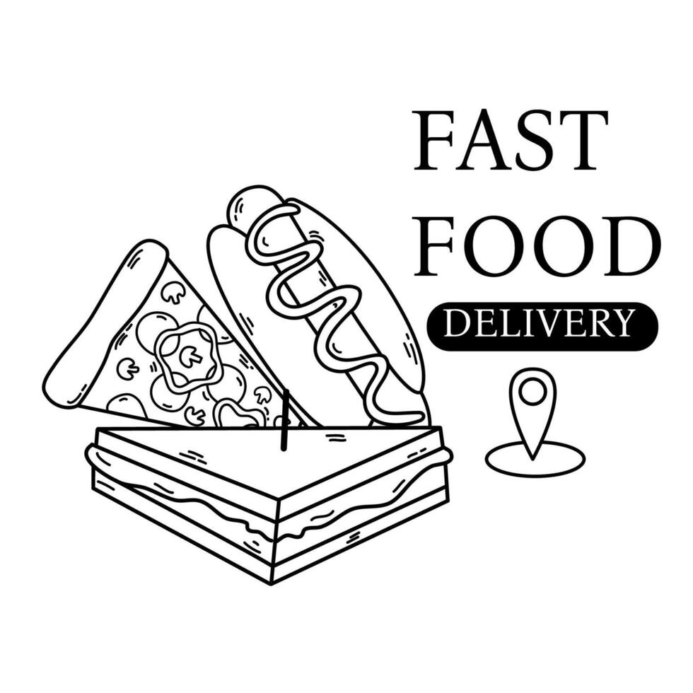 Street food.   Food delivery related icon set. vector