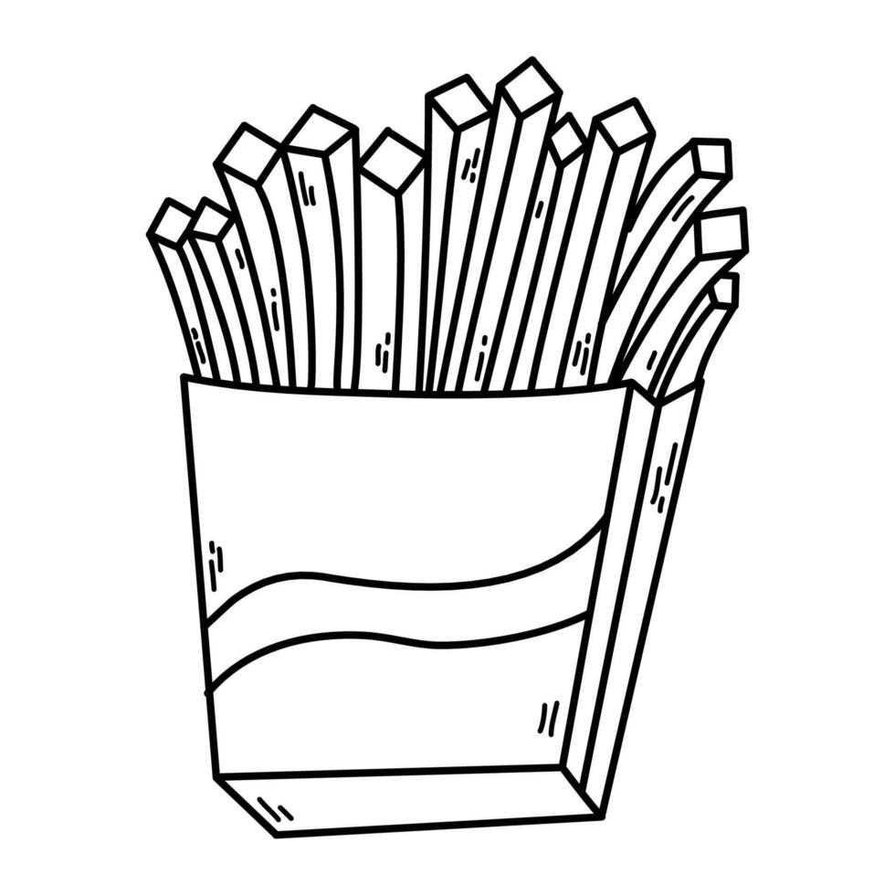 French fries flying to paper box. For menu, design, flyers. Unhealthy food. vector