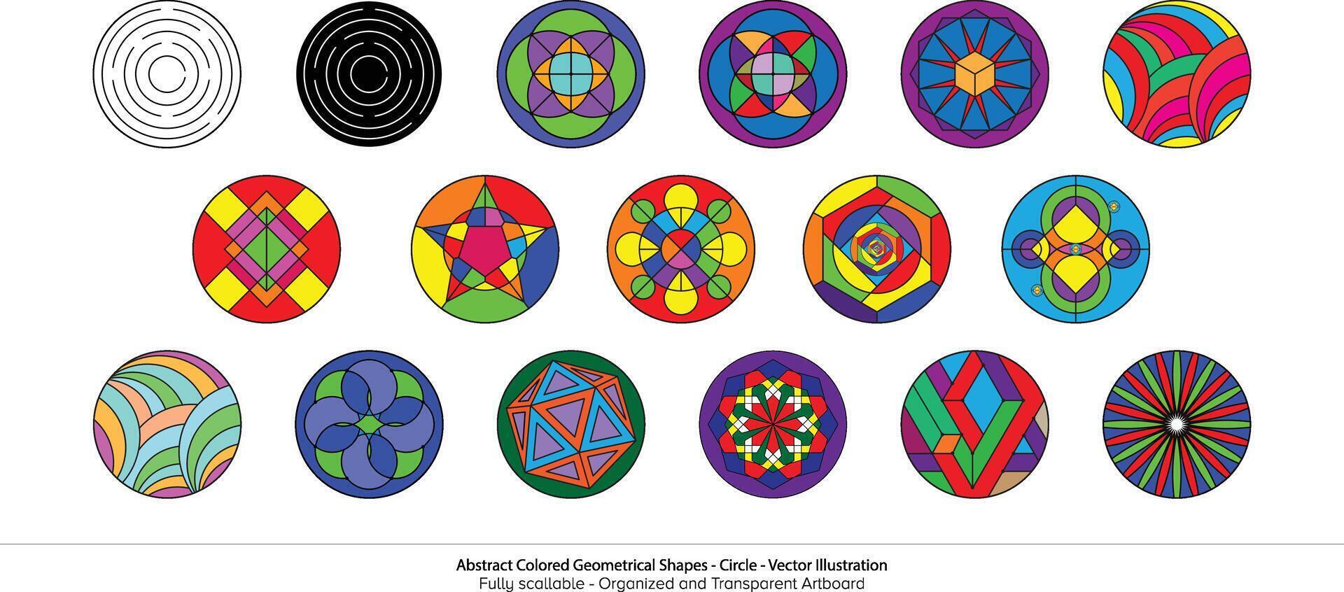 Set of abstract geometric patterns in the style of stained glass. Vector illustration.
