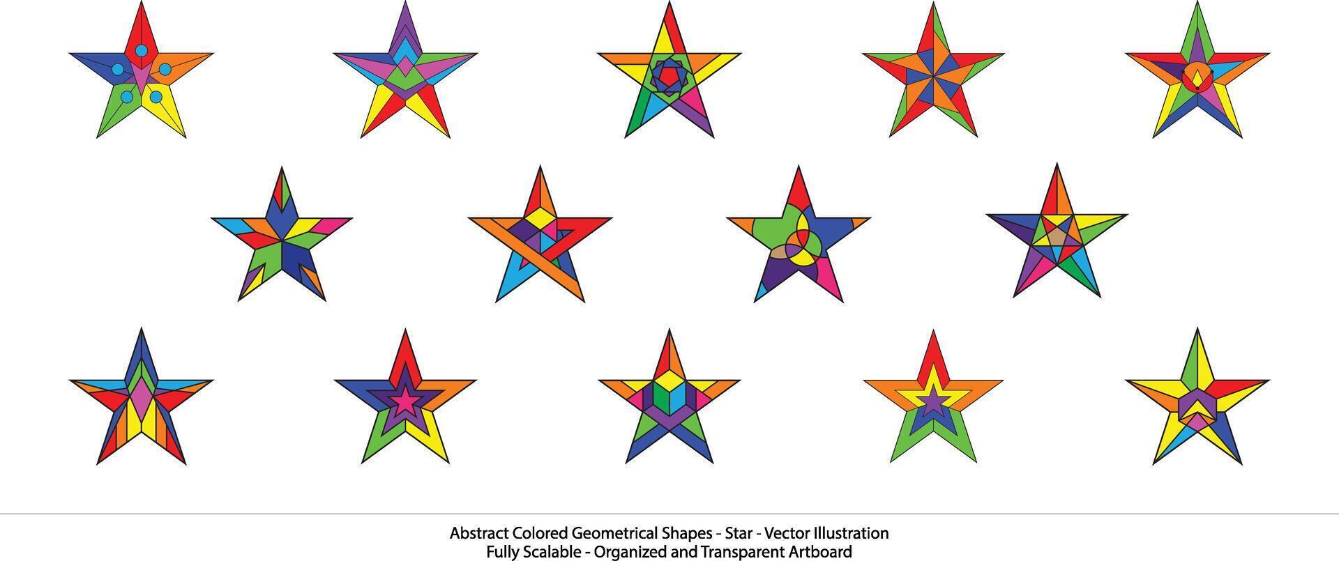 Abstract Colored Geometrical Shapes - Star. Stellar Abstraction, Vibrant Geometric Star Formation - Abstract Vector Illustration. A Vibrant Symphony of Shapes. arrows set.