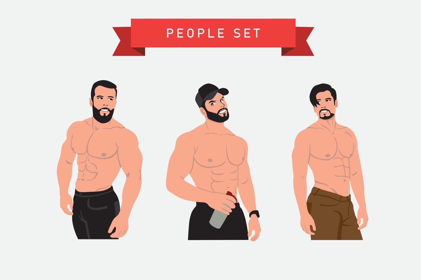 Vector illustration of a man with a beard and mustache. Bodybuilding concept.