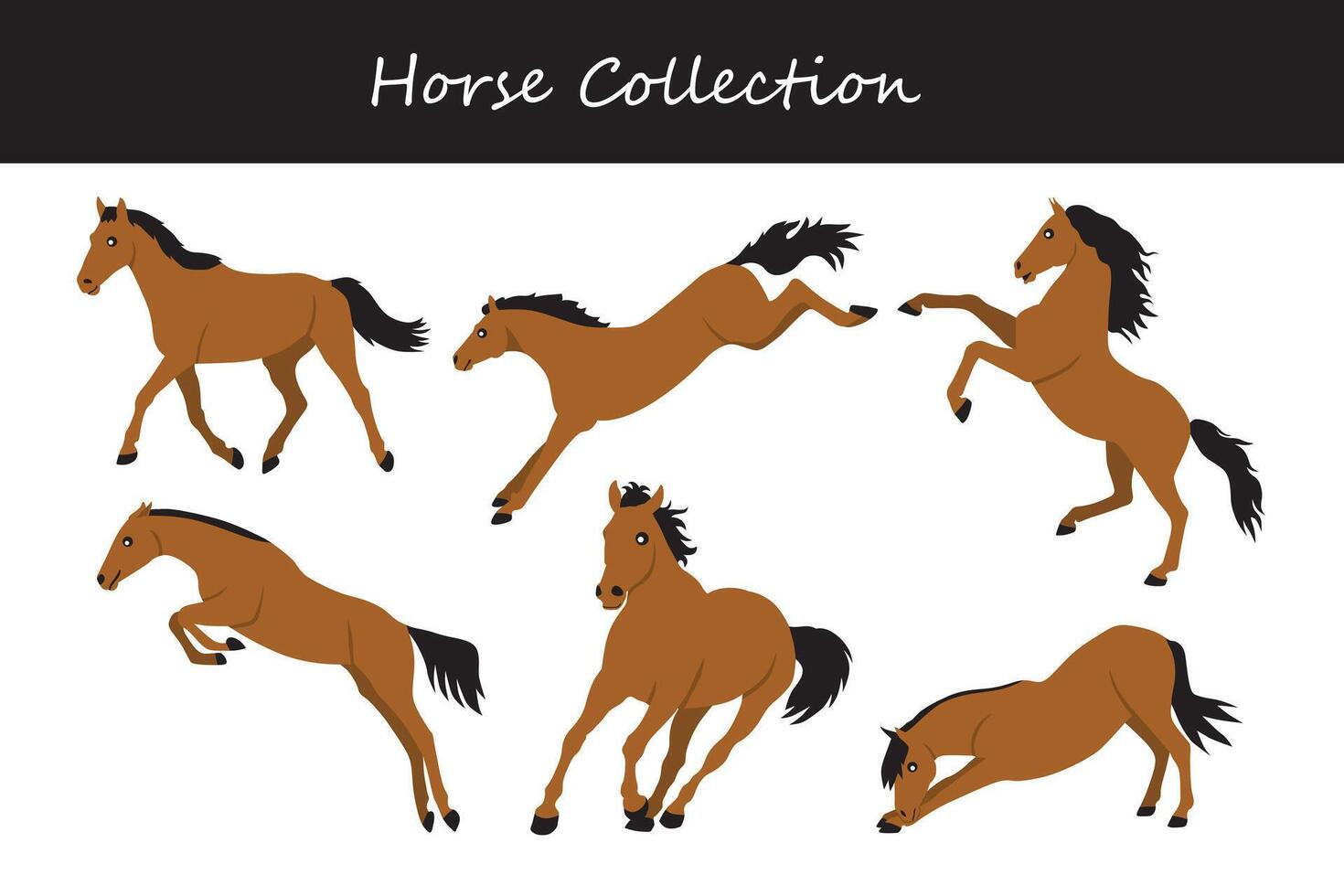 Horse vector illustration. Set of cartoon horses on white background.