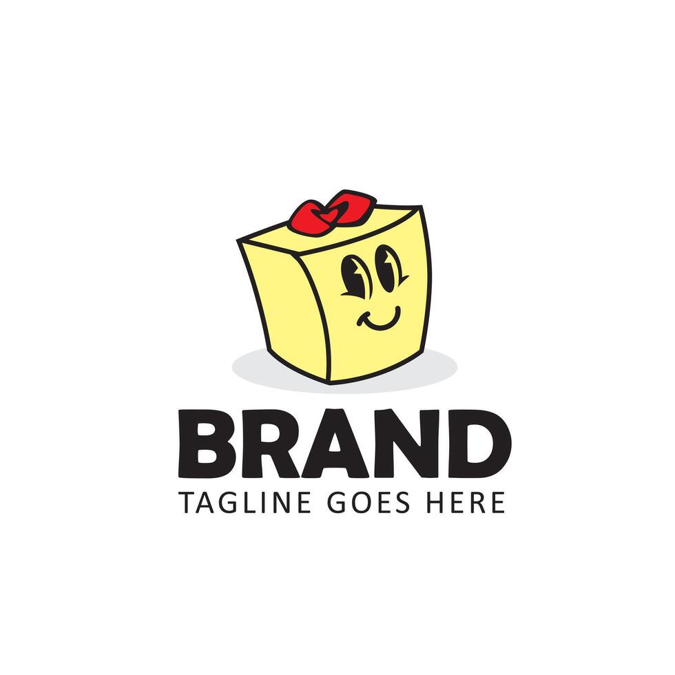 Funny gift box logo design template. vector