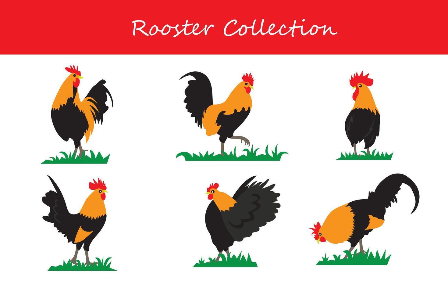 Roster Cocks Collection. Vector illustration.