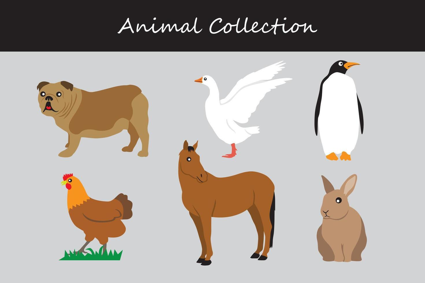 Animal collection. Cartoon style. Vector illustration isolated on white background.