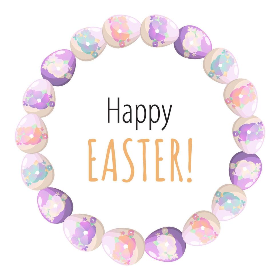 Easter wreath with eggs. Vector greeting card with textbox