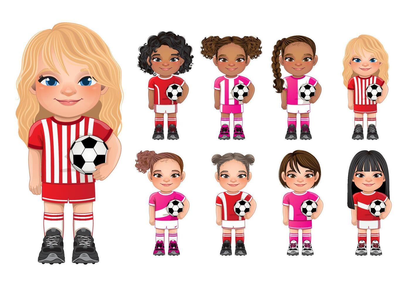 Soccer player girls international collection vector design