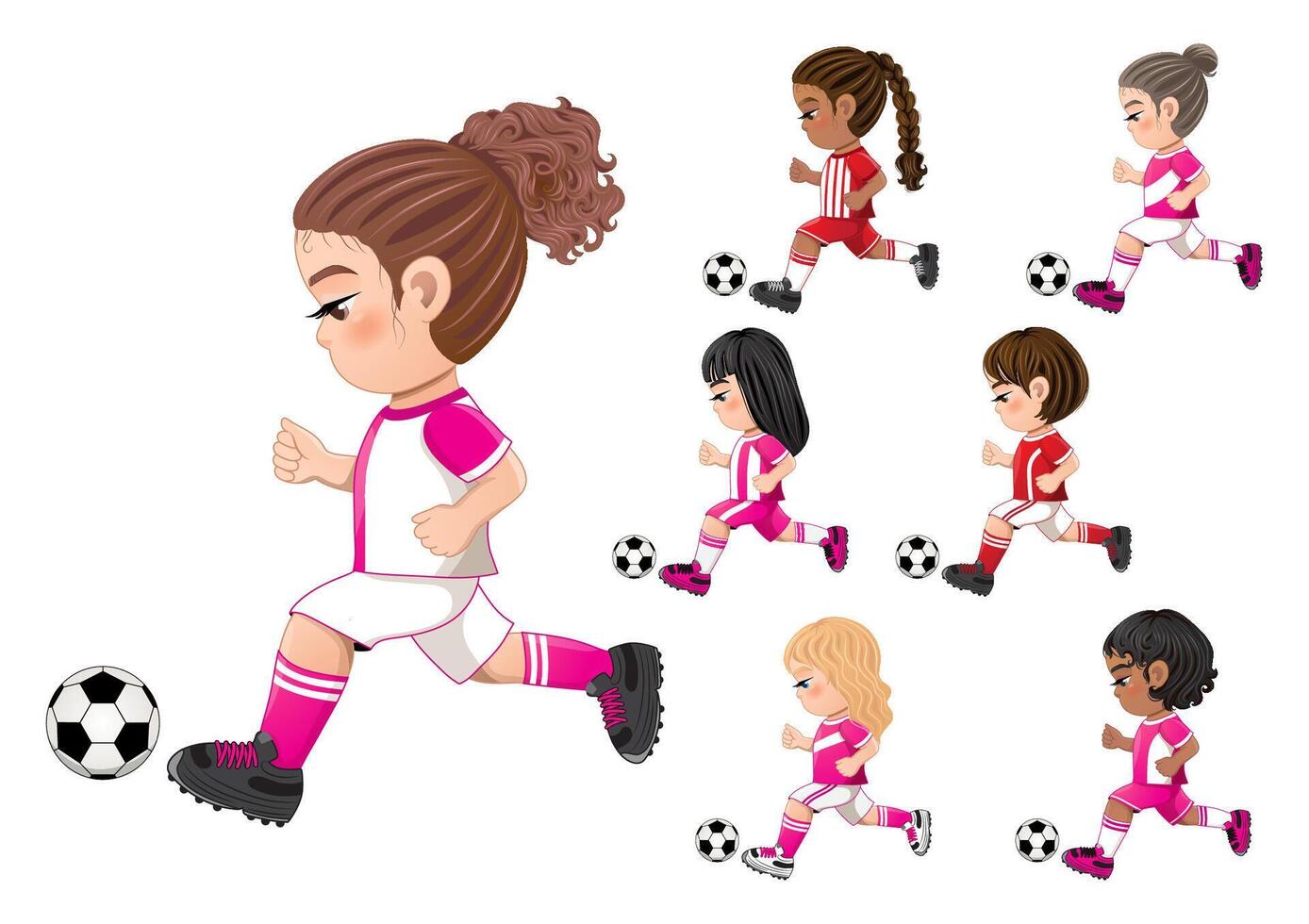 fútbol jugador muchachas internacional colección vector diseño 002