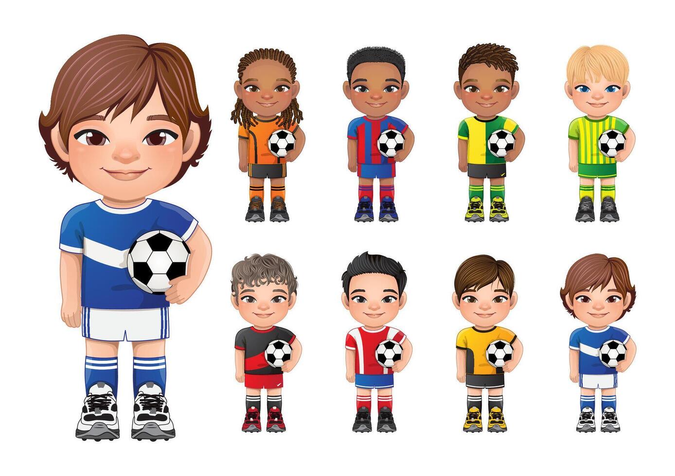 fútbol jugador Niños internacional colección vector diseño