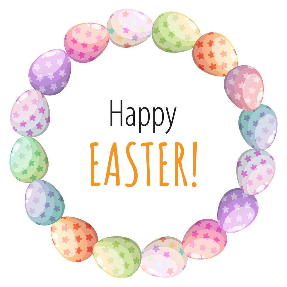 Easter wreath with eggs. Vector greeting card with textbox