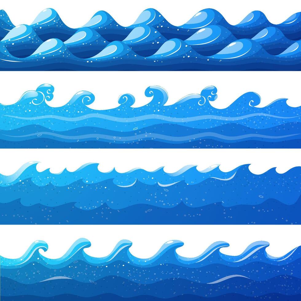 conjunto de azul mar olas frontera vector ilustración