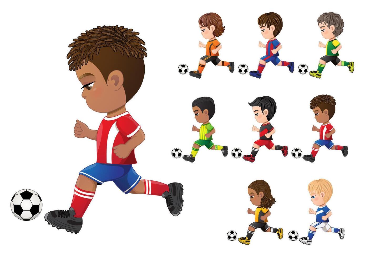fútbol jugador Niños internacional colección vector diseño