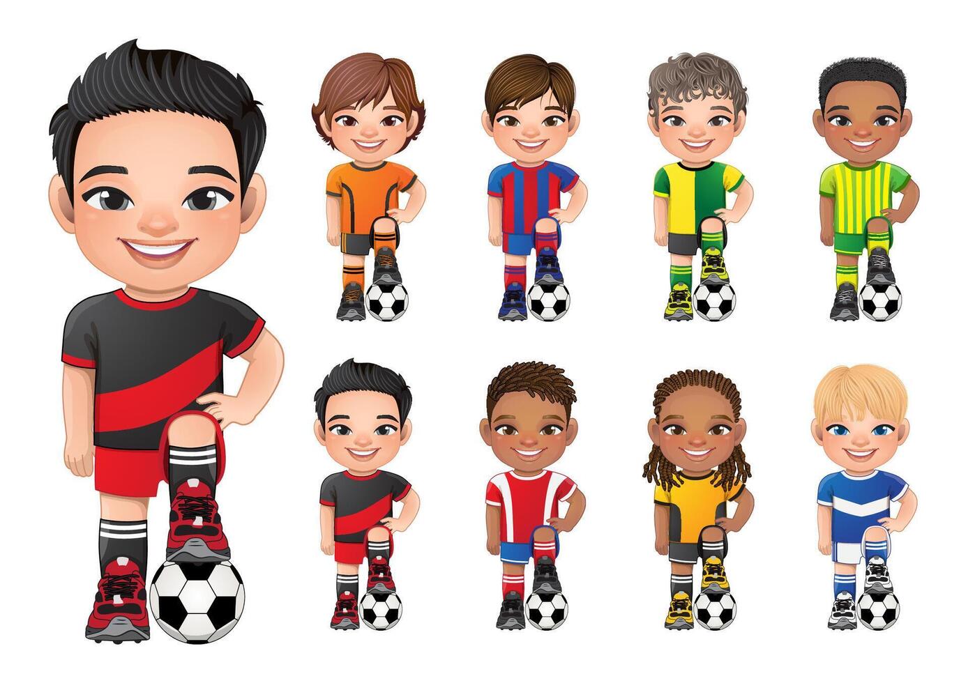 Soccer player boys international collection vector design