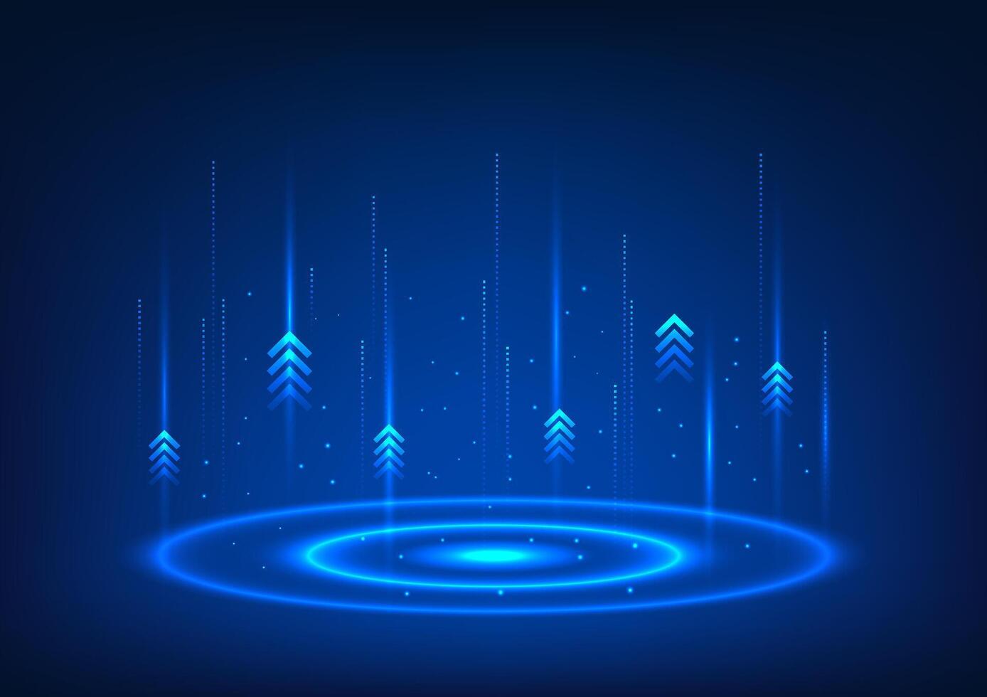 Podium technology background Wave circle light Make the product look fashionable. With arrows, it is more interesting future. Blue podium digital technology product vector illustration