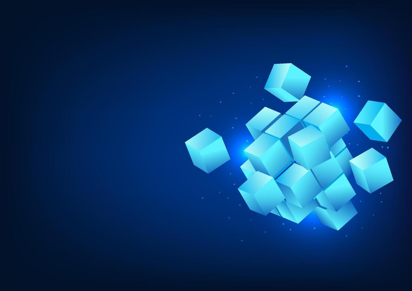 Abstract technology background Square geometric shapes that come together to form a cube. Shows a cyber technology information box that has been put together. Vector illustration