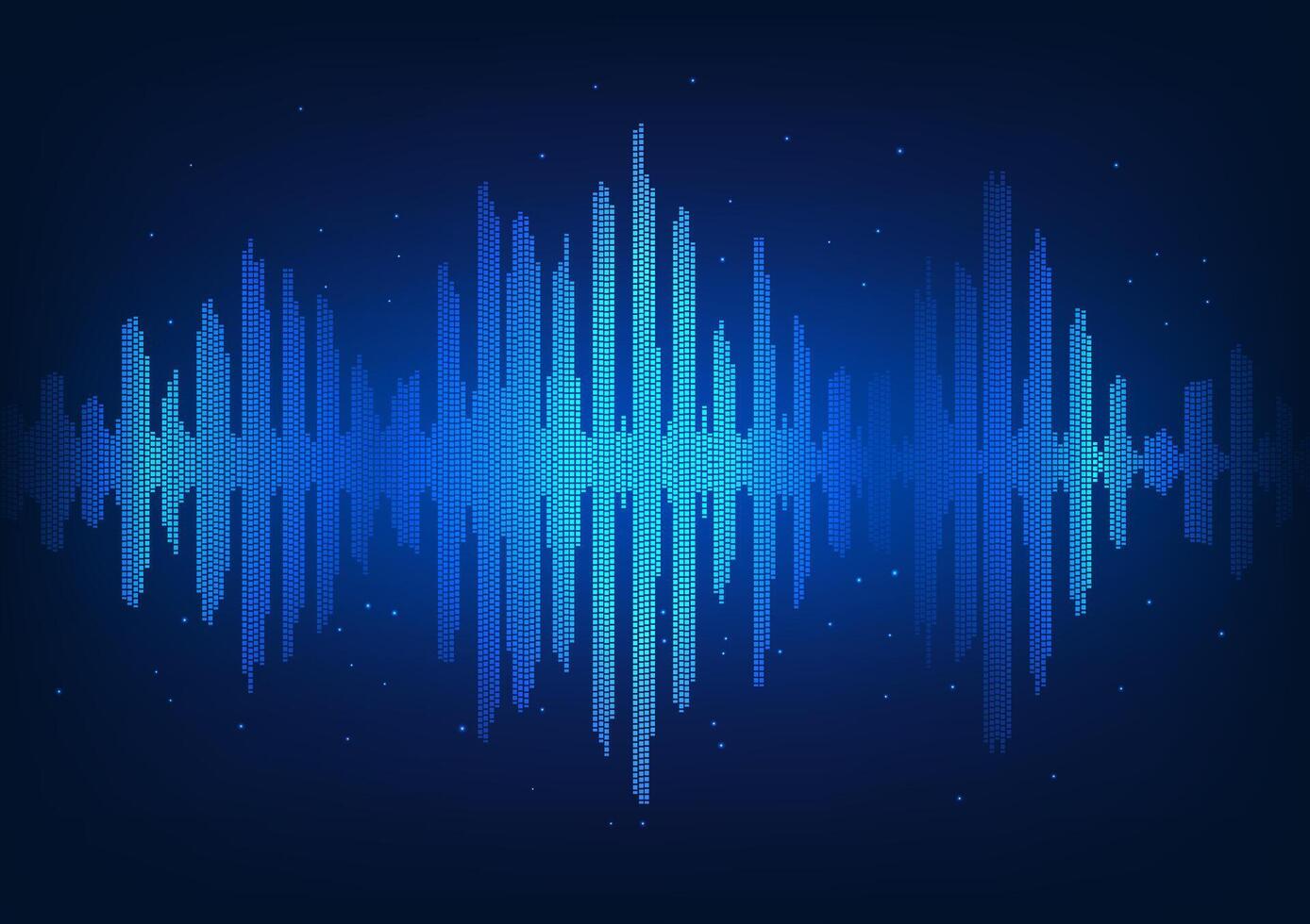 Sound wave technology background, Pixel sized squares arranged as sound waves that spread out. Concept of converting vibrational energy into sound waves. vector