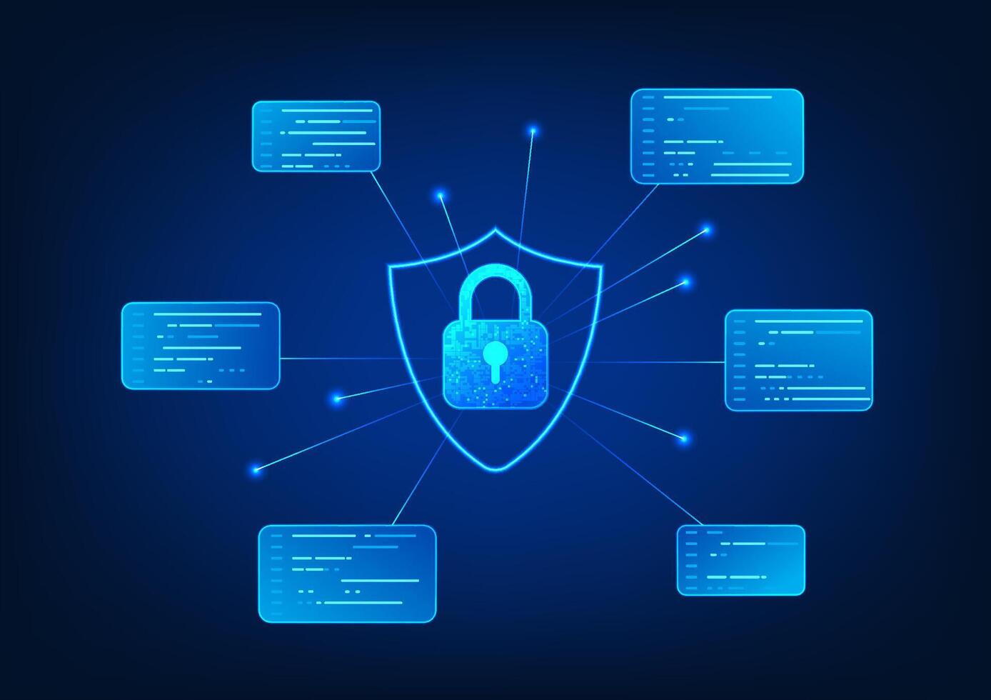 Cyber security technology and data privacy Shield with lock linked to software code Represents software that is written to prevent cyber theft and attacks and protect against viruses from the Internet vector