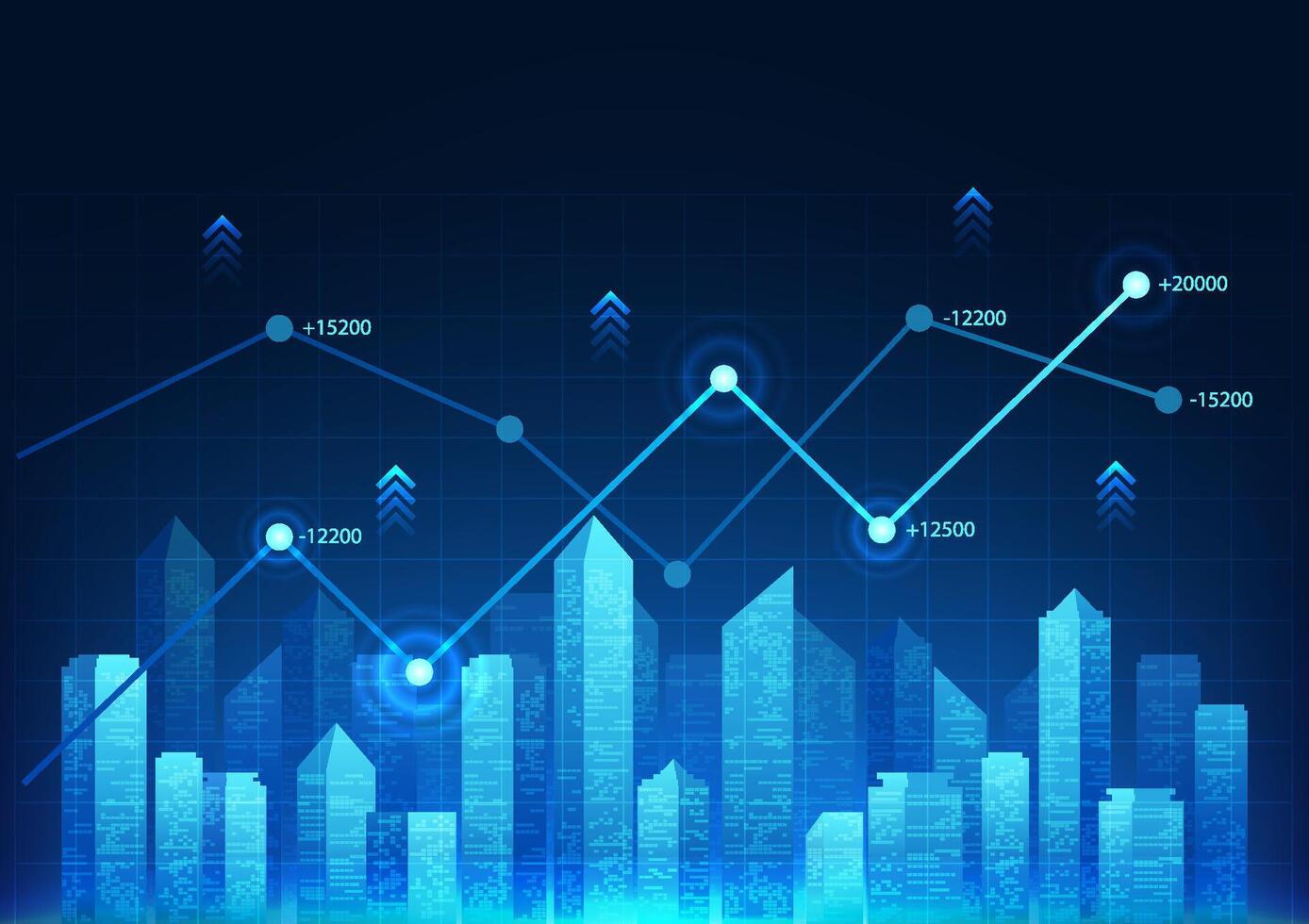 empresa valores gráfico tecnología el grafico muestra el crecimiento de el negocio. lucro y pérdida en cada trimestre a hacer inversores interesado en invertir el ciudad en frente es un valores grafico. vector