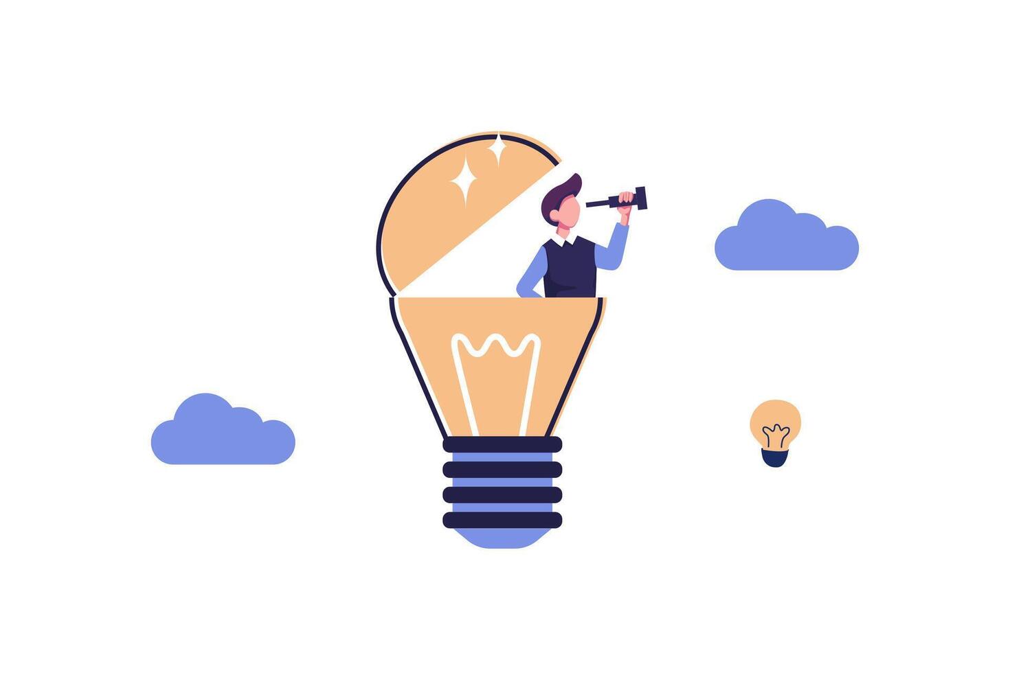 Creativity to help see business opportunity, vision to discover new solution or idea, curiosity, searching for success concept vector